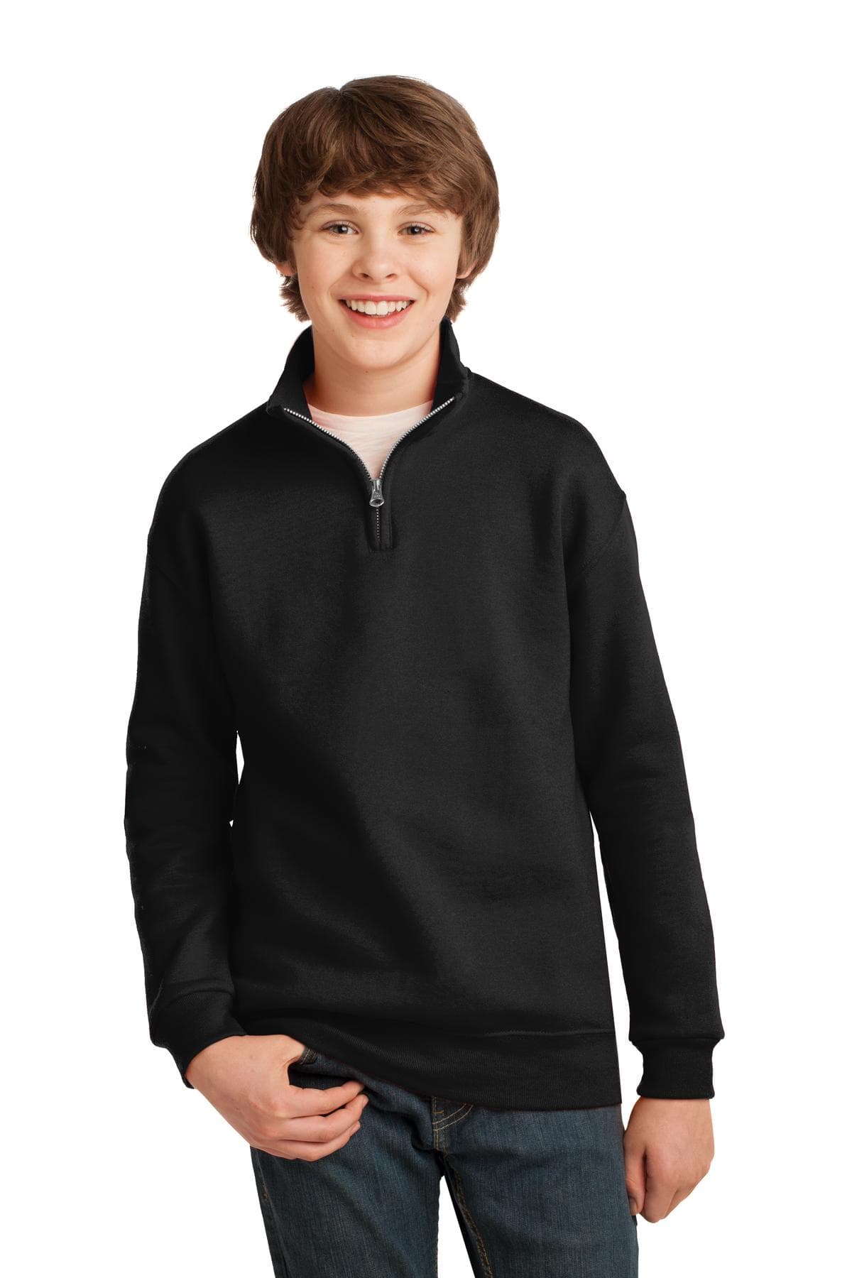 DISCONTINUED Jerzees ® Youth NuBlend ® 1/4-Zip Cadet Collar Sweatshirt — Black