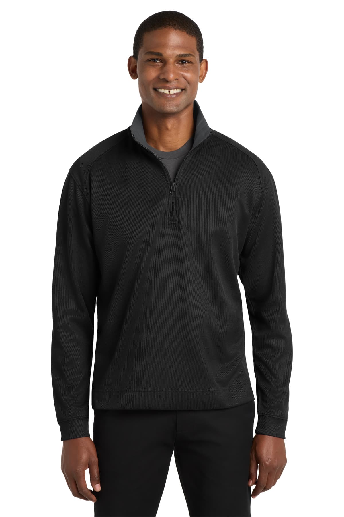Port Authority ® Vertical Texture 1/4-Zip Pullover — Black/ Iron Grey