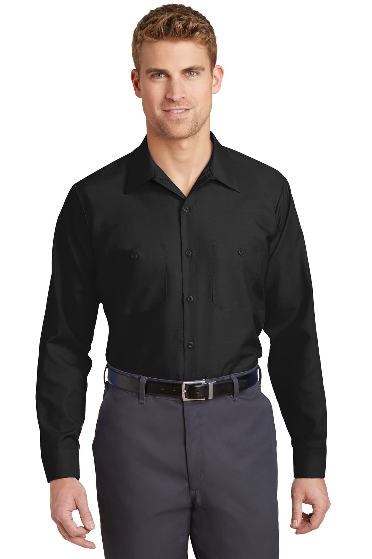 Red Kap ® Long Size, Long Sleeve Industrial Work Shirt — Black