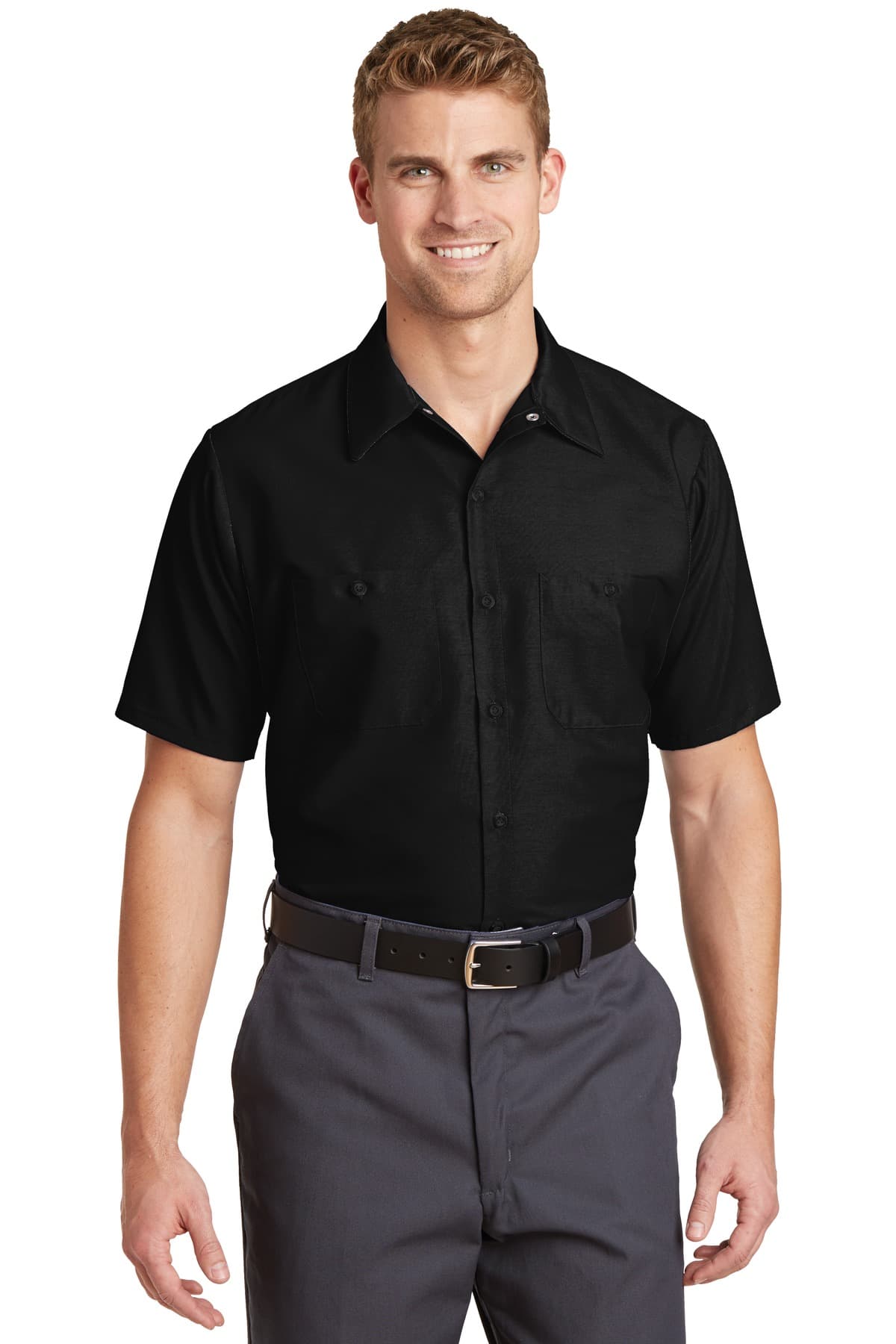 Red Kap ® Long Size, Short Sleeve Industrial Work Shirt — Black