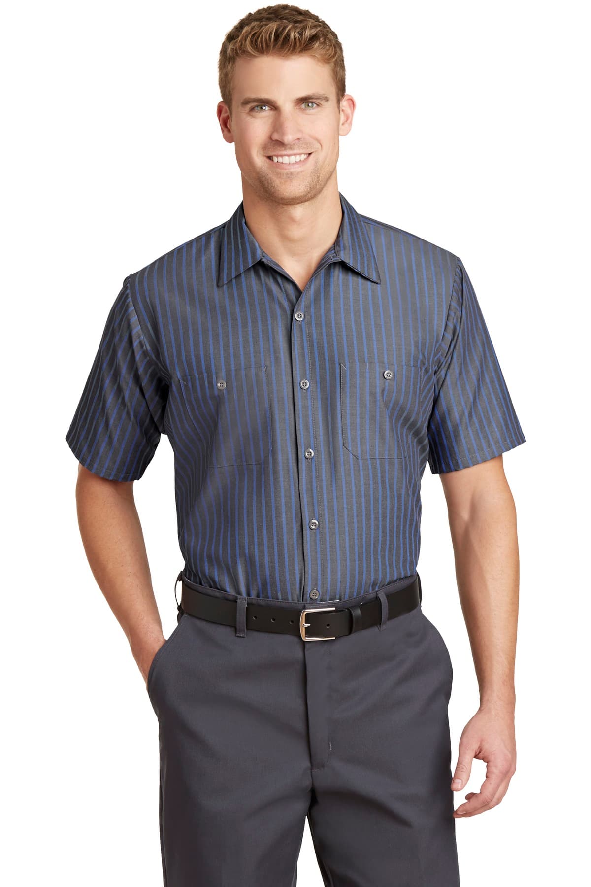 Red Kap ® Short Sleeve Striped Industrial Work Shirt