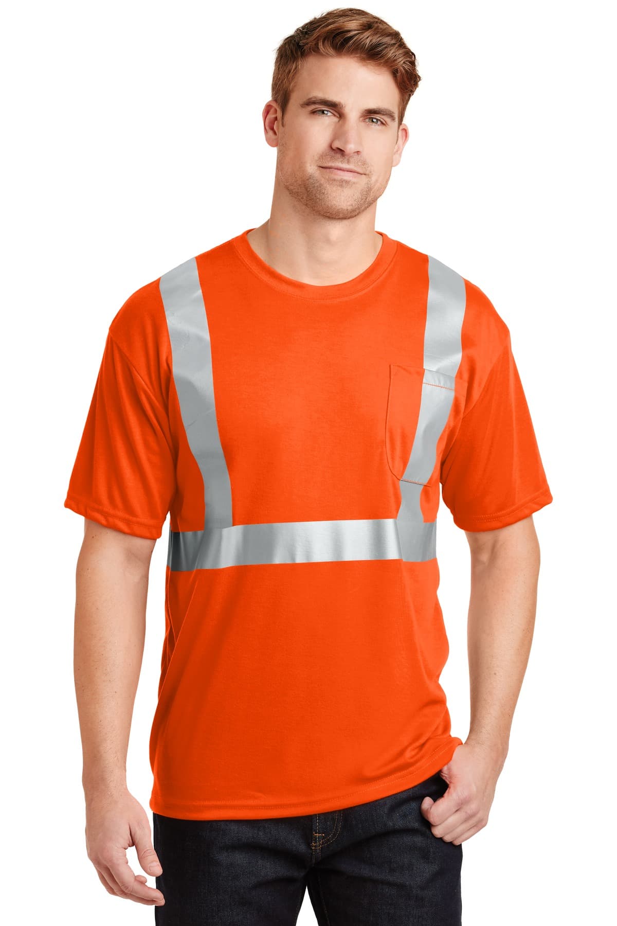 CornerStone ® - ANSI 107 Class 2 Safety T-Shirt — Safety Orange/ Reflective