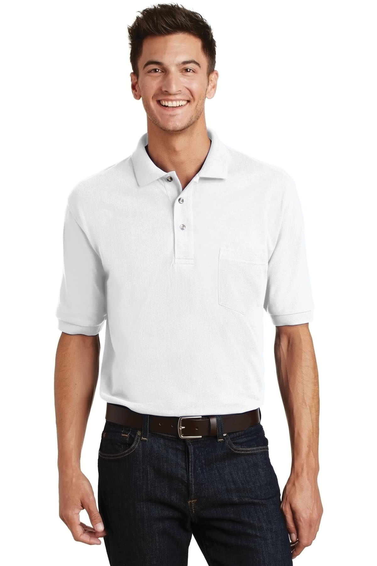 Port Authority ® Heavyweight Cotton Pique Polo with Pocket — White
