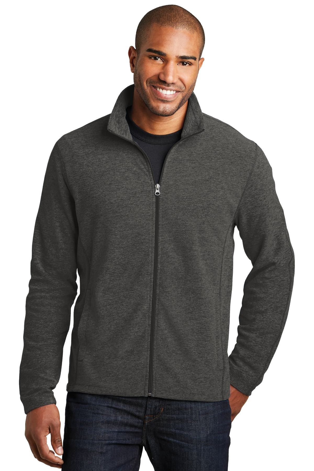 Port Authority ® Heather Microfleece Full-Zip Jacket — Black Charcoal Heather