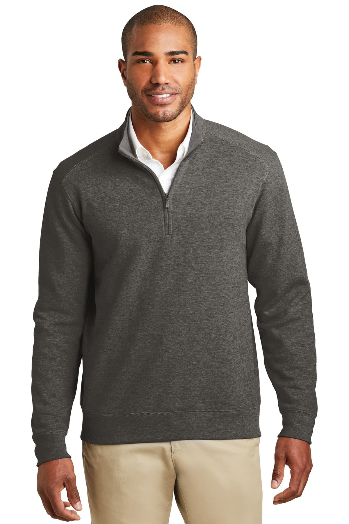 Port Authority ® Interlock 1/4-Zip — Charcoal Heather/ Medium Heather Grey