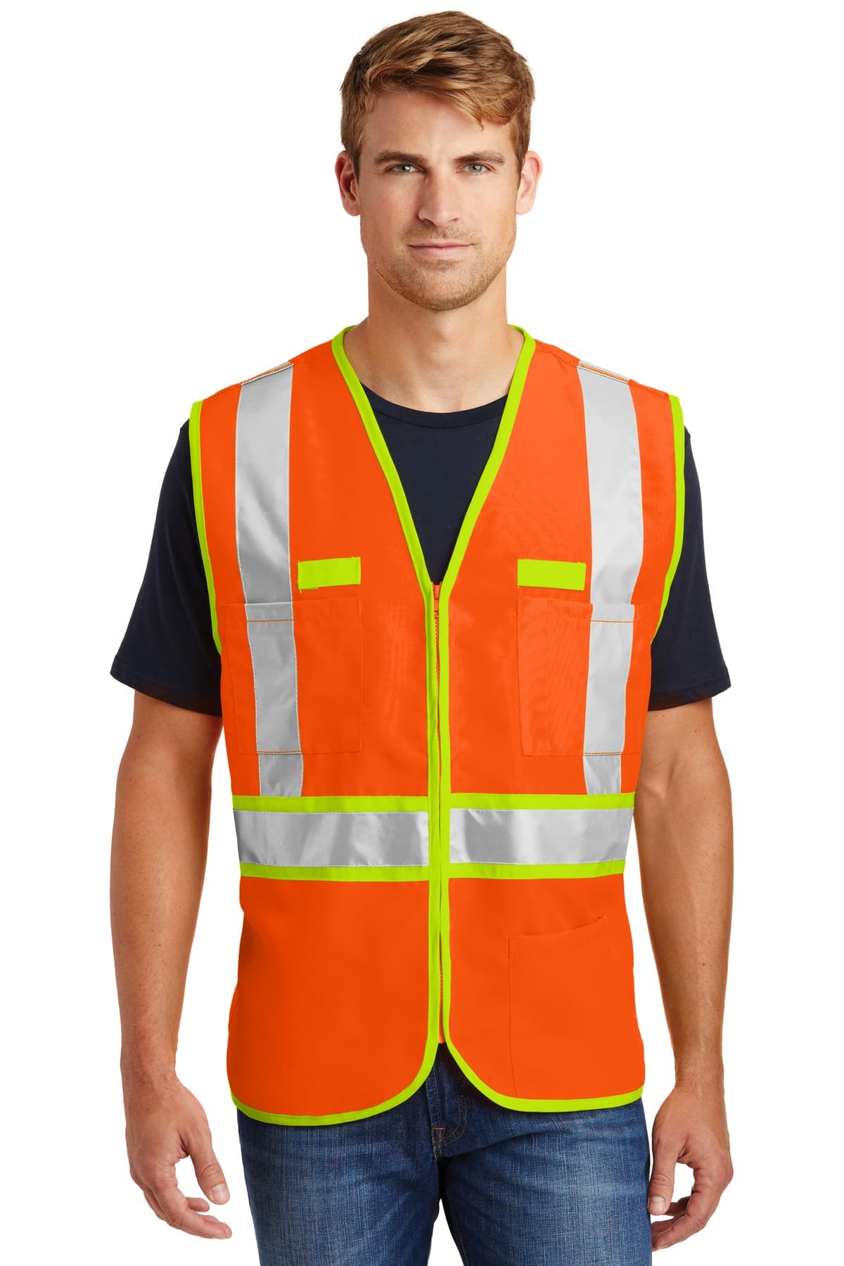CornerStone ® - ANSI 107 Class 2 Dual-Color Safety Vest — Safety Orange/ Safety Yellow