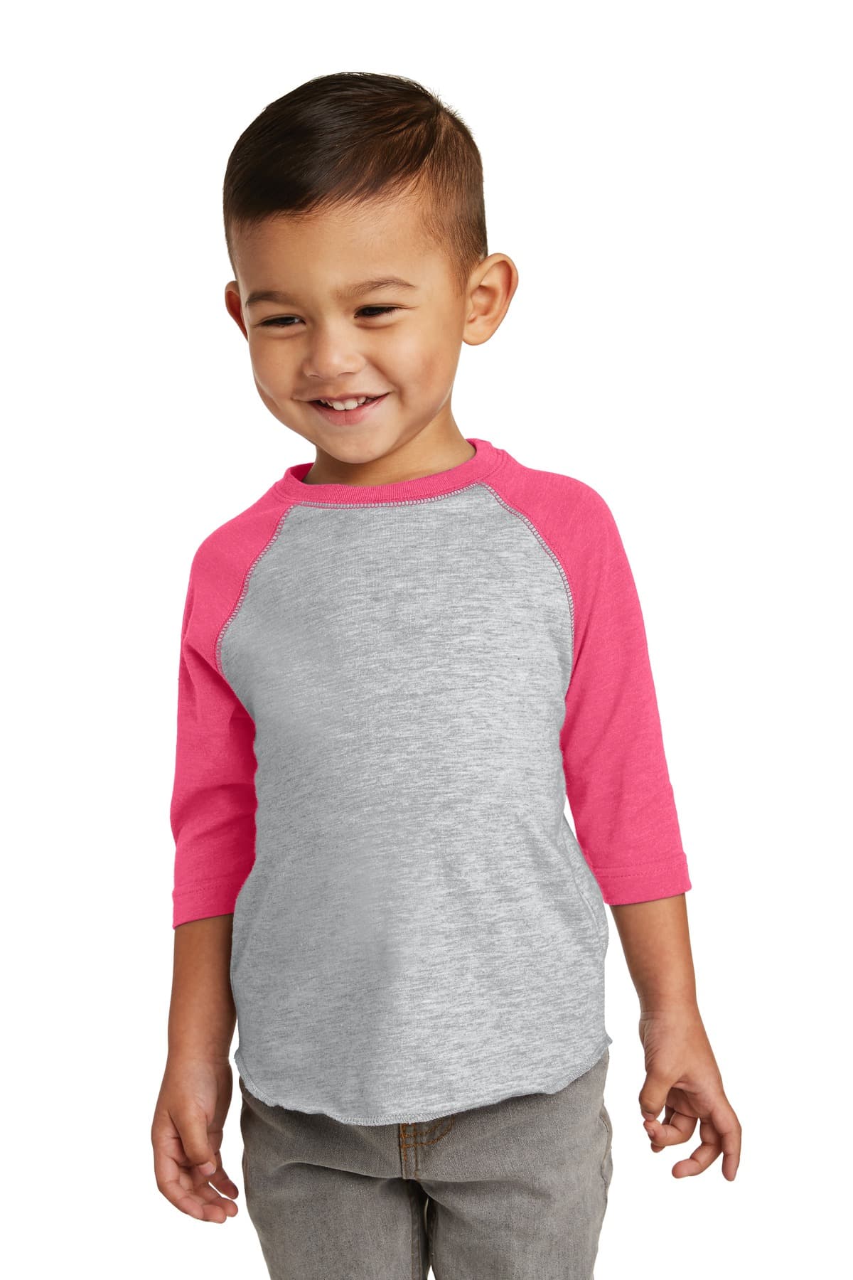 Rabbit Skins  Toddler Baseball Fine Jersey Tee — Vintage Heather/ Vintage Hot Pink