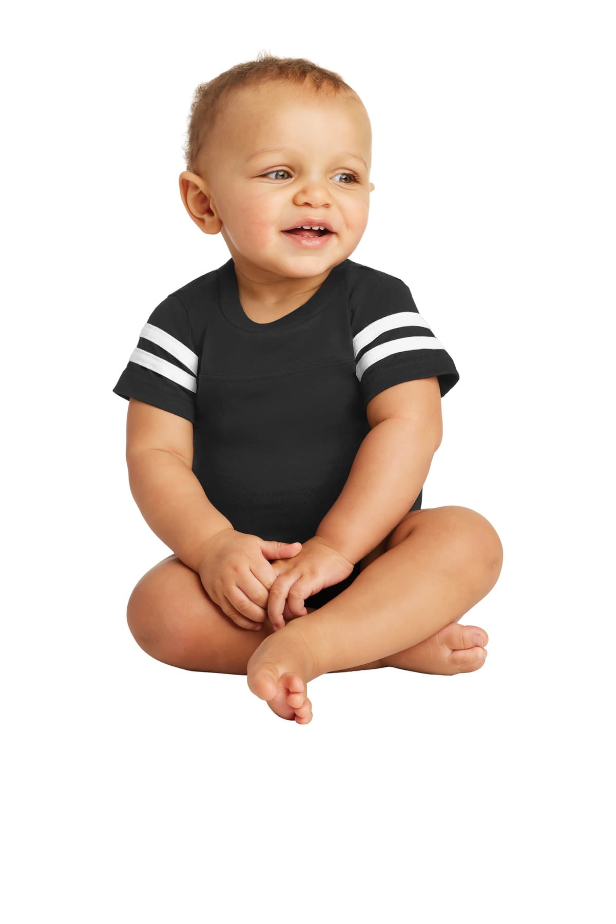 Rabbit Skins  Infant Football Fine Jersey Bodysuit — Black/ White