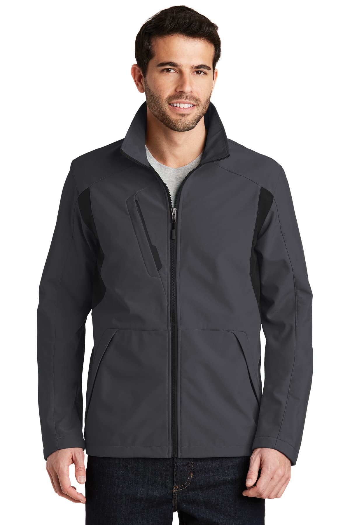 Port Authority ® Back-Block Soft Shell Jacket — Battleship Grey/ Black