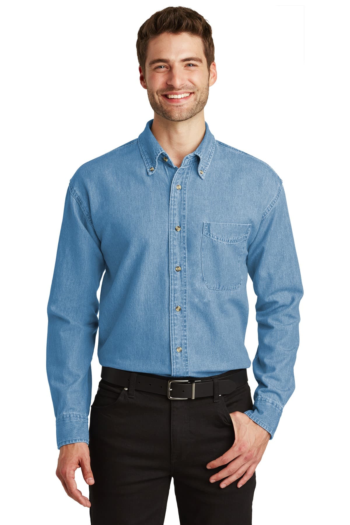Port Authority ® Long Sleeve Denim Shirt — Faded Denim