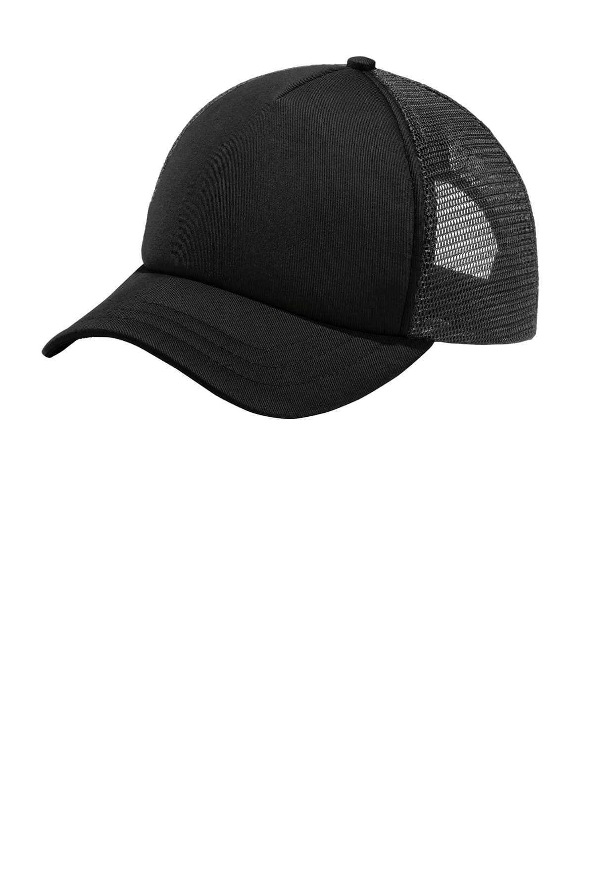 Port Authority ® 5-Panel Twill Foam Trucker Cap — Black/ Black