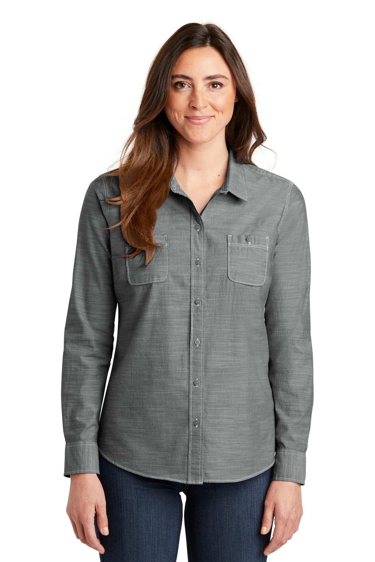 Port Authority ® Women's Slub Chambray Shirt — Grey