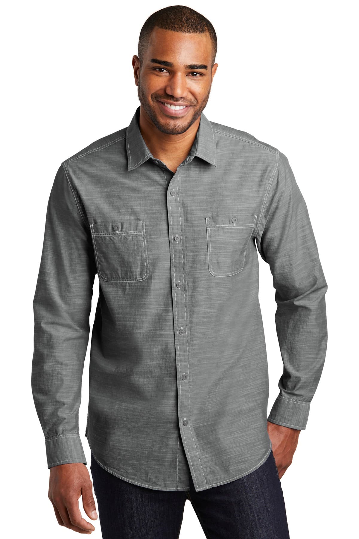 Port Authority ® Slub Chambray Shirt — Grey
