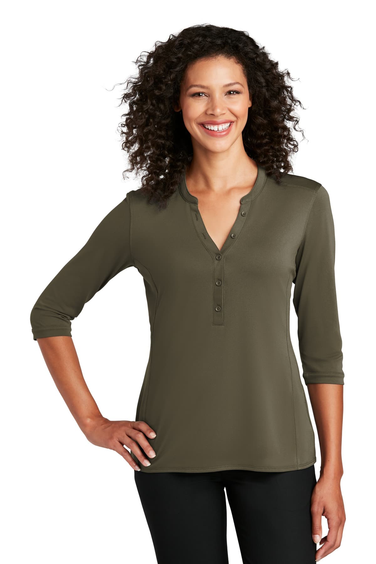Port Authority ® Women's UV Choice Pique Henley — Deep Olive