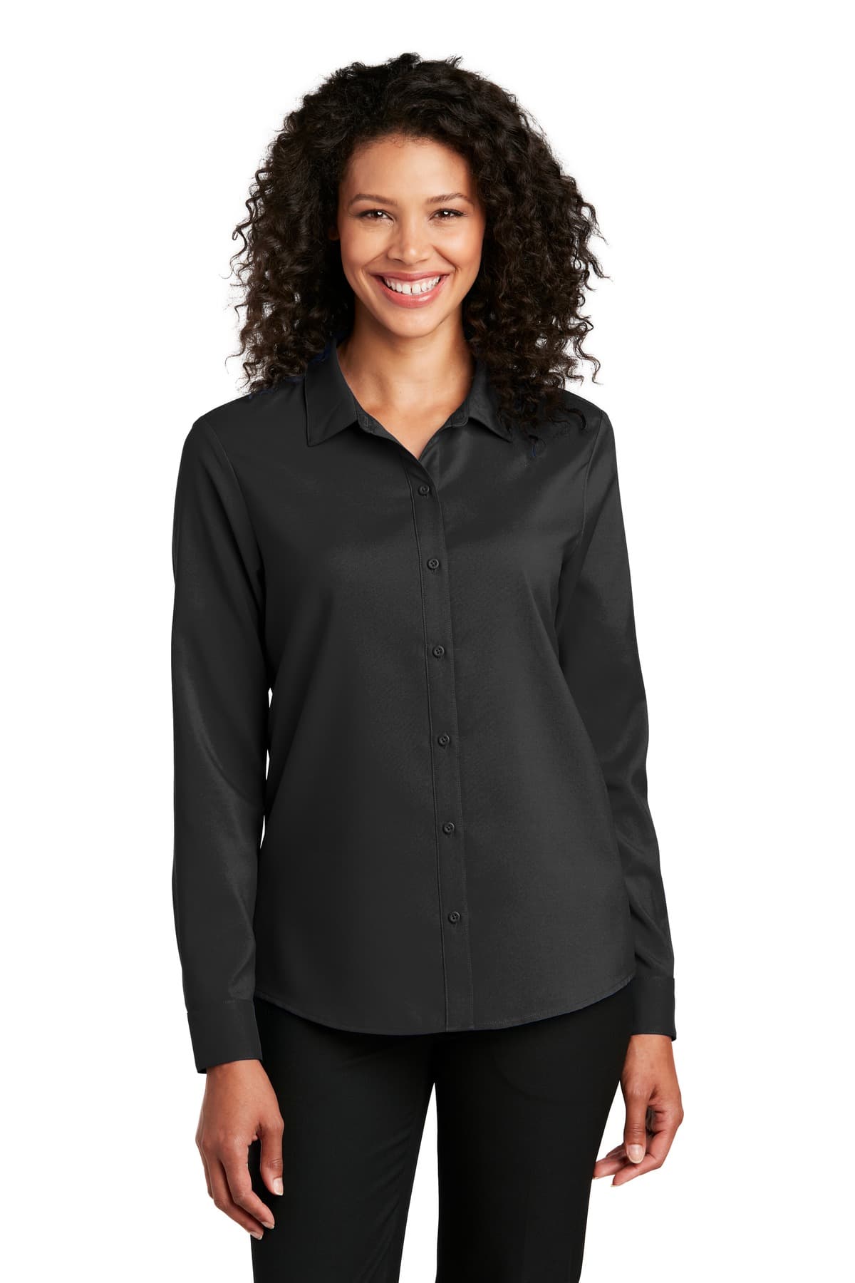 Port Authority ® Women's Long Sleeve Performance Staff Shirt — Black