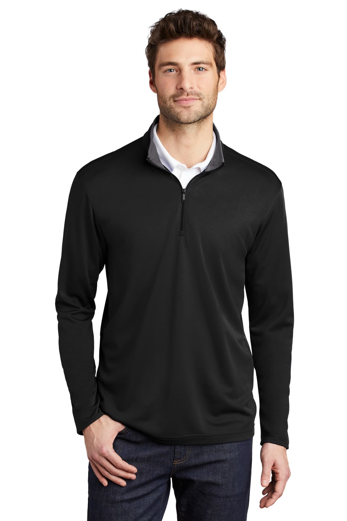 Port Authority ® Silk Touch  Performance 1/4-Zip — Black/ Steel Grey