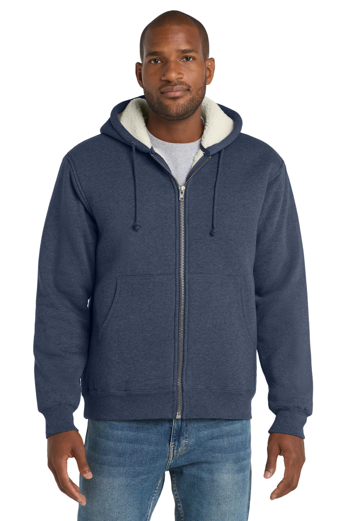 CornerStone ® Heavyweight Sherpa-Lined Hooded Fleece Jacket — Navy