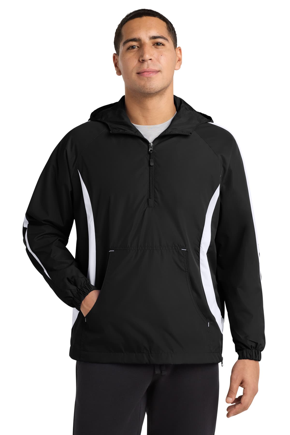Sport-Tek ® Colorblock Raglan Anorak — Black/ White