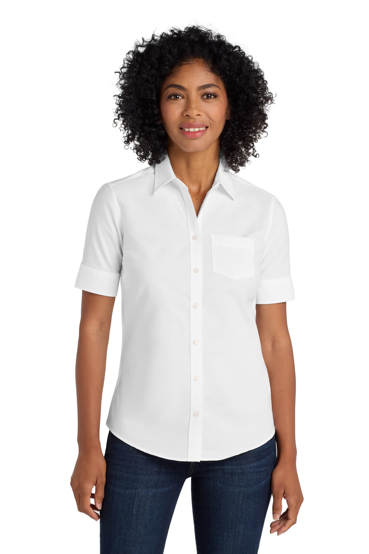 Port Authority ® Women's Short Sleeve SuperPro  Oxford Shirt — White