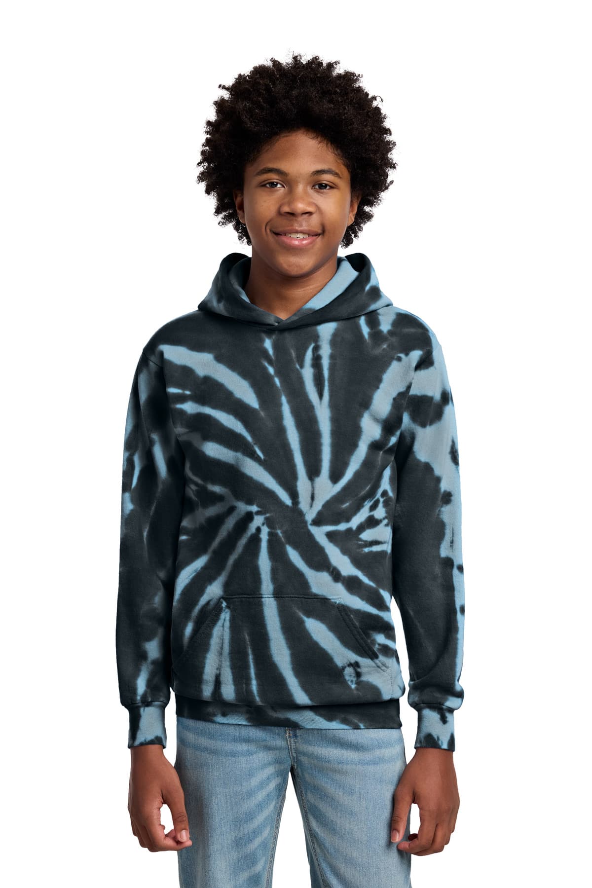 Port & Co  Youth Tie-Dye Pullover Hooded Sweatshirt — Black