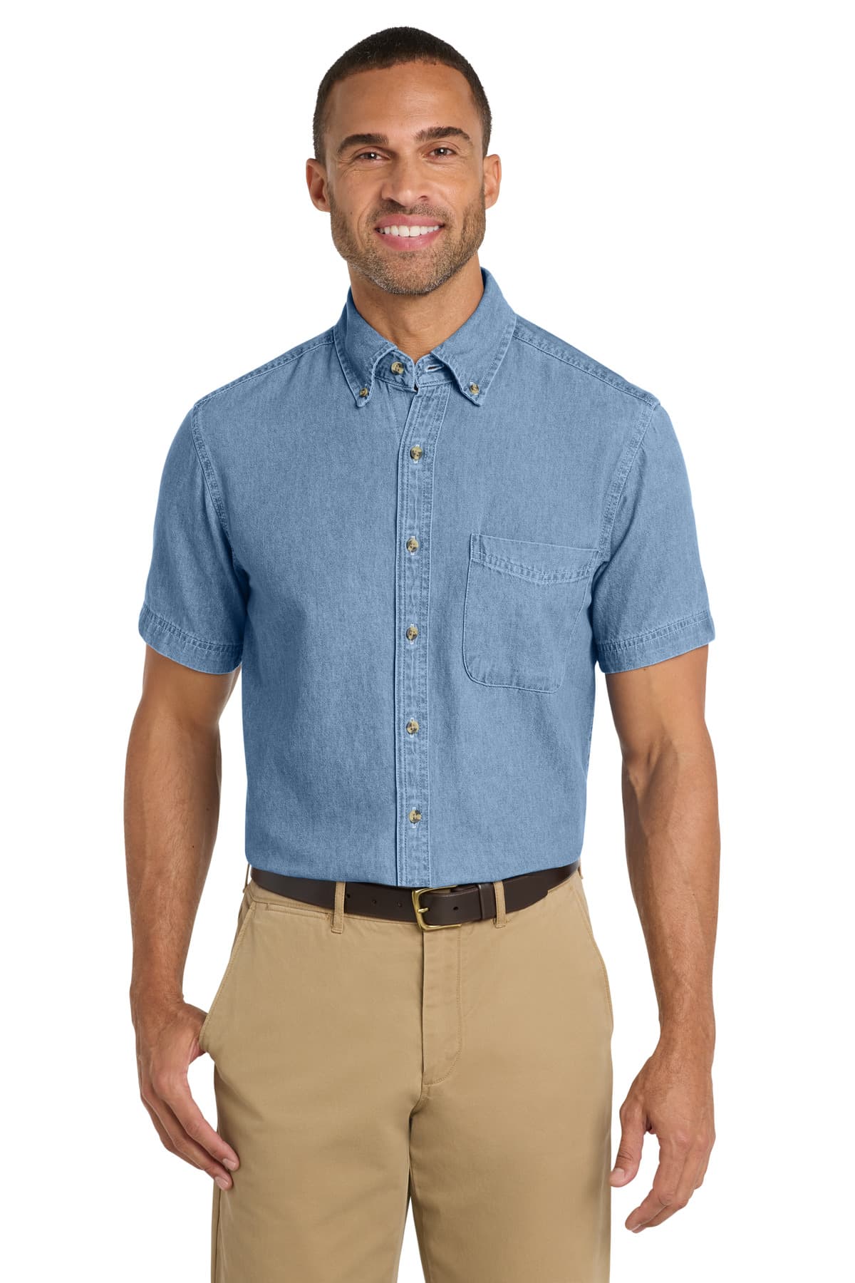 Port & Co  Short Sleeve Value Denim Shirt — Faded Blue