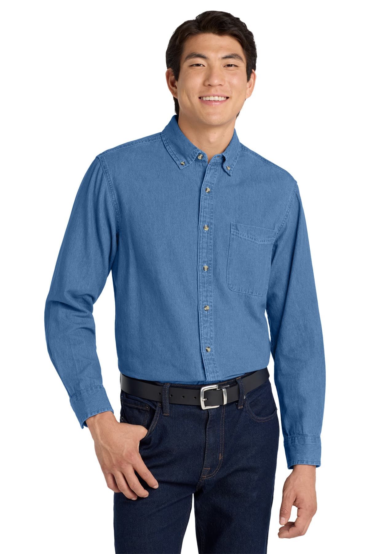 Port Authority ® Tall Long Sleeve Denim Shirt — Faded Blue