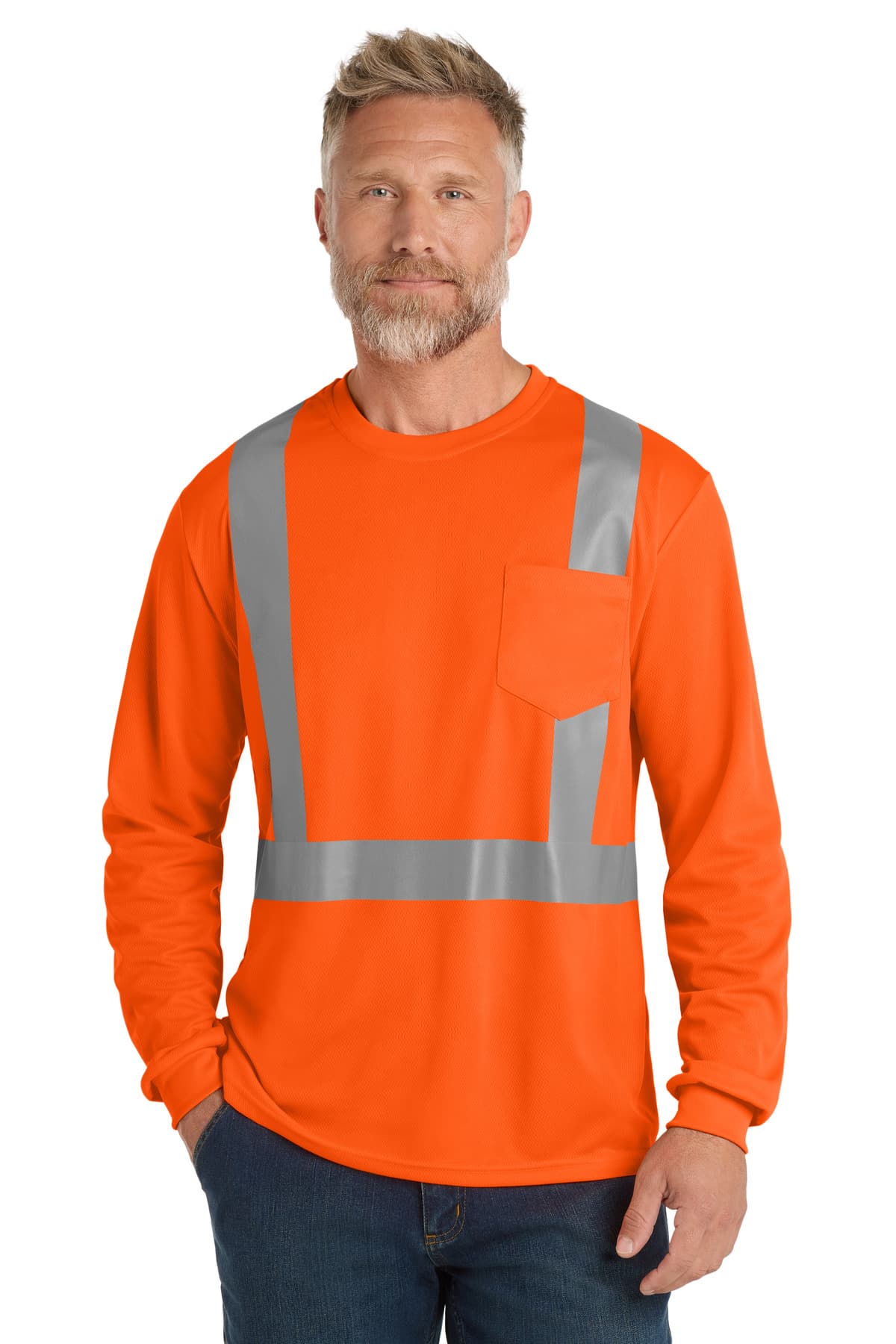 CornerStone ® ANSI 107 Class 2 Mesh Long Sleeve Tee — Safety Orange