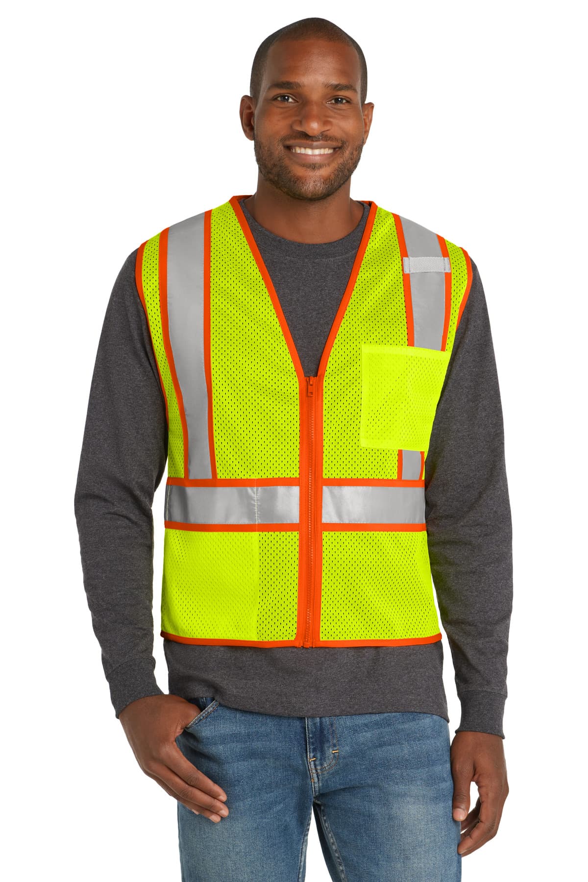 CornerStone ® ANSI 107 Class 2 Mesh Zippered Two-Tone Vest — Safety Yellow