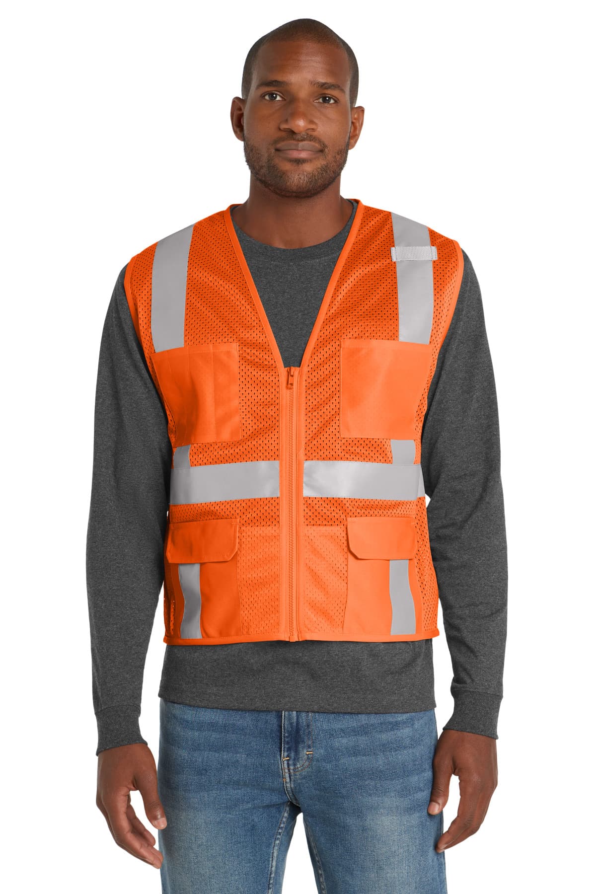 CornerStone ® ANSI 107 Class 2 Mesh Six-Pocket Zippered Vest — Safety Orange