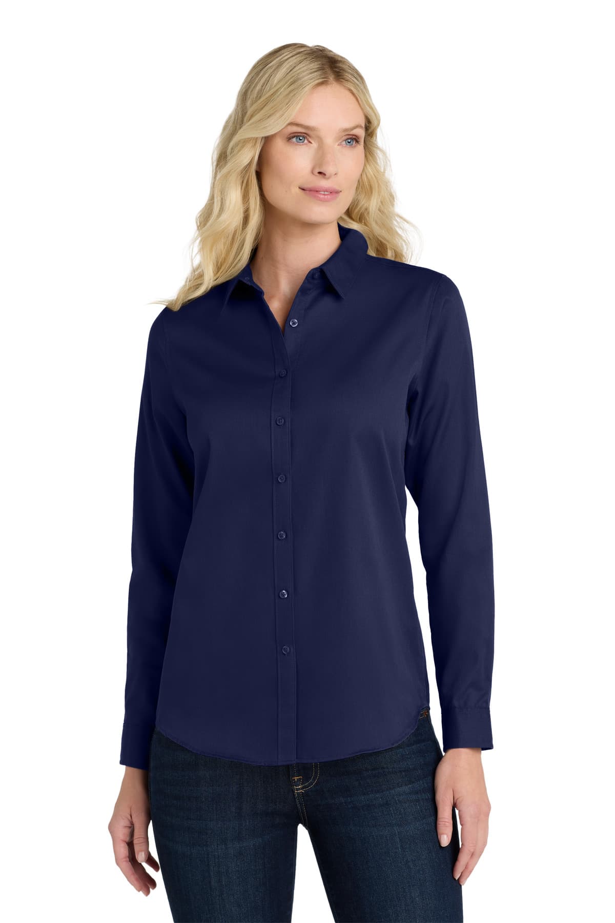Port Authority ® Women's Long Sleeve SuperPro React  Twill Shirt — True Navy