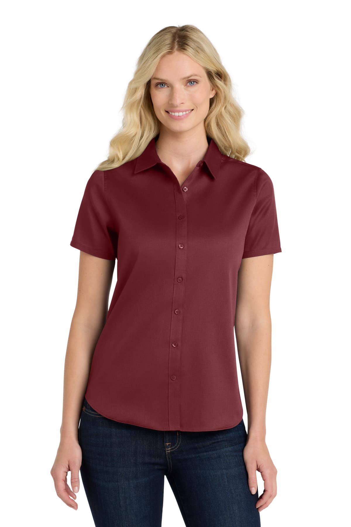 Port Authority ® Women's Short Sleeve SuperPro React  Twill Shirt — Burgundy