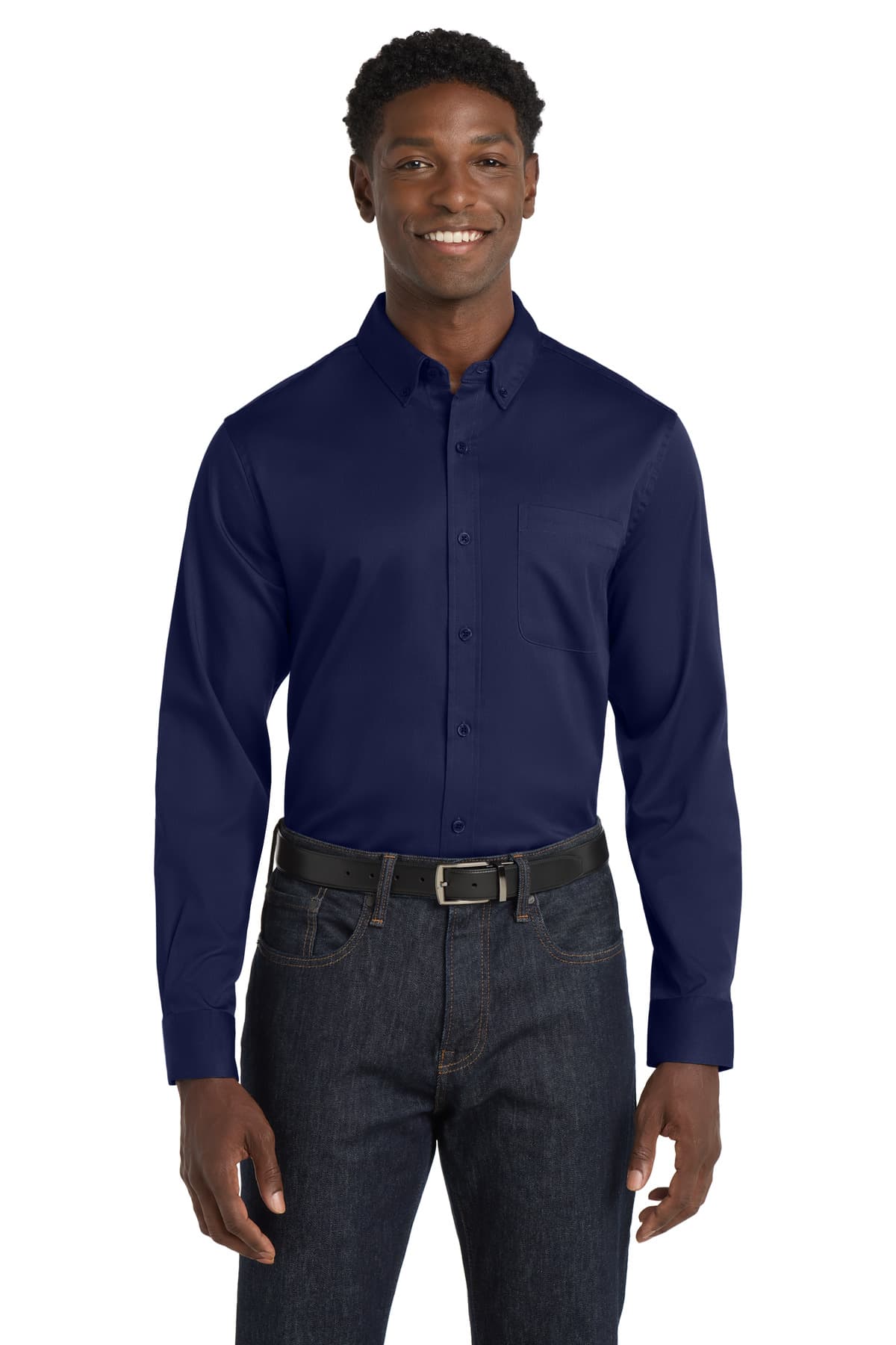 Port Authority ® Long Sleeve SuperPro React  Twill Shirt — True Navy