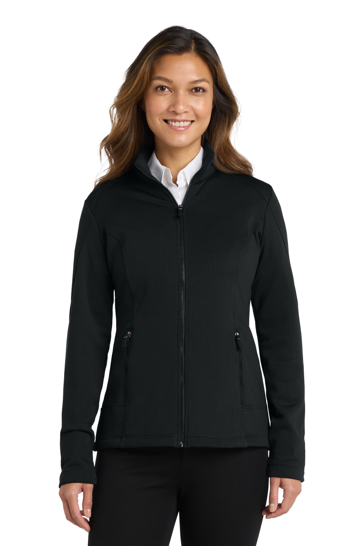 Port Authority ® Women's Grid Fleece Jacket — Deep Black