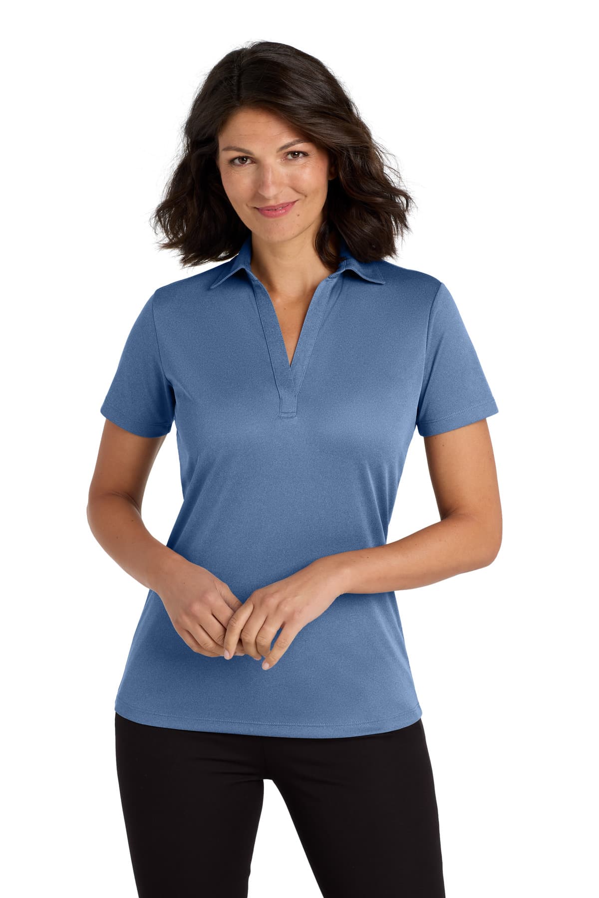 Port Authority ® Women's Heathered Silk Touch  Performance Polo — Moonlight Blue Heather