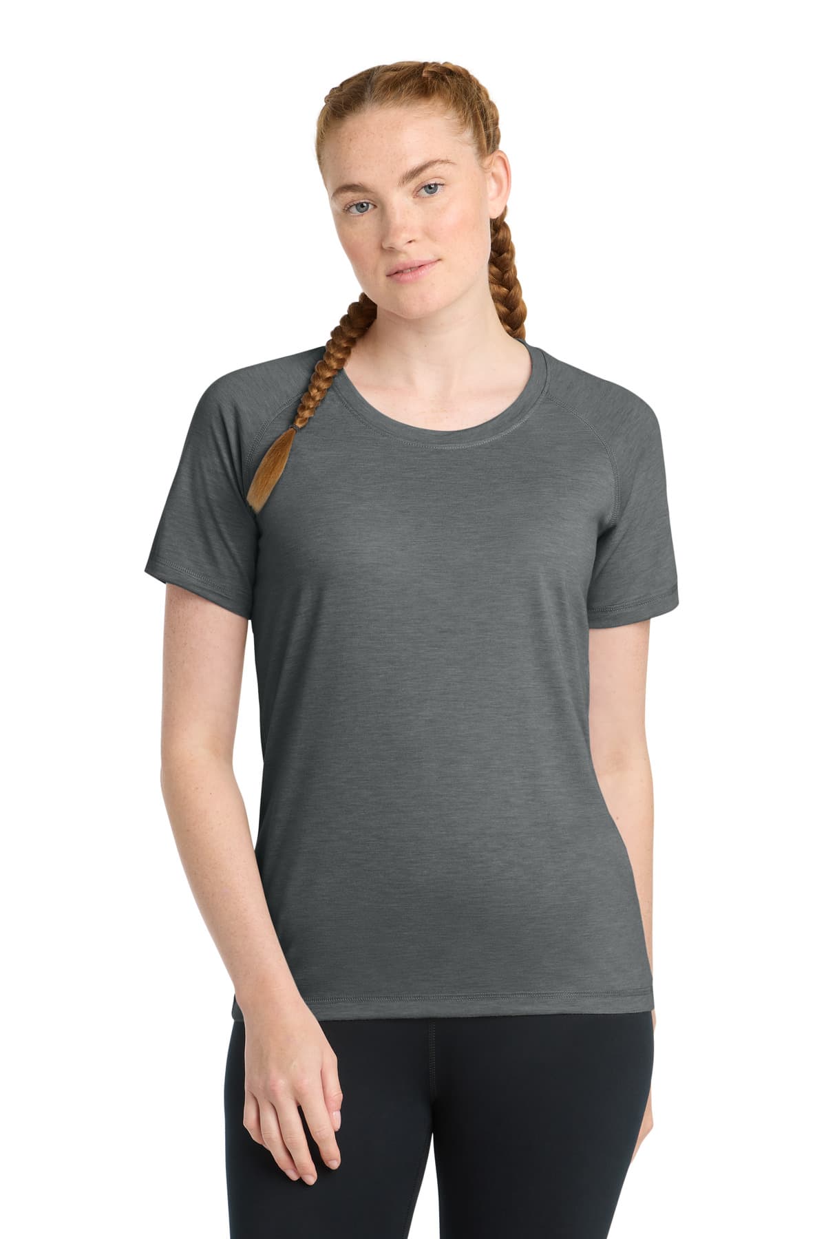 Sport-Tek ® Women's PosiCharge ® Tri-Blend Wicking Scoop Neck Raglan Tee — Dark Grey Heather