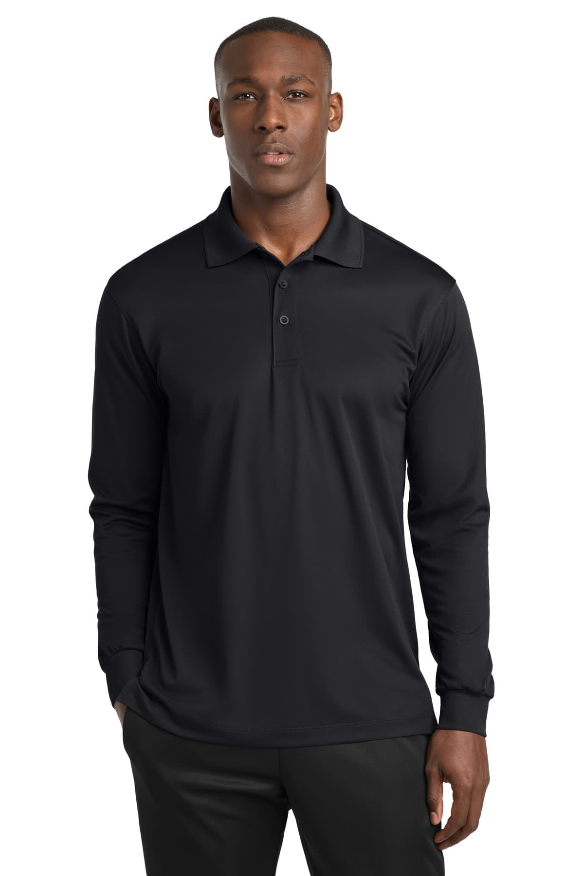 Sport-Tek ® Long Sleeve Micropique Sport-Wick ® Polo — Black