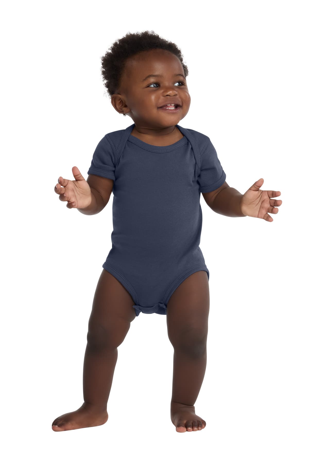 Rabbit Skins  Infant Short Sleeve Baby Rib Bodysuit — Navy