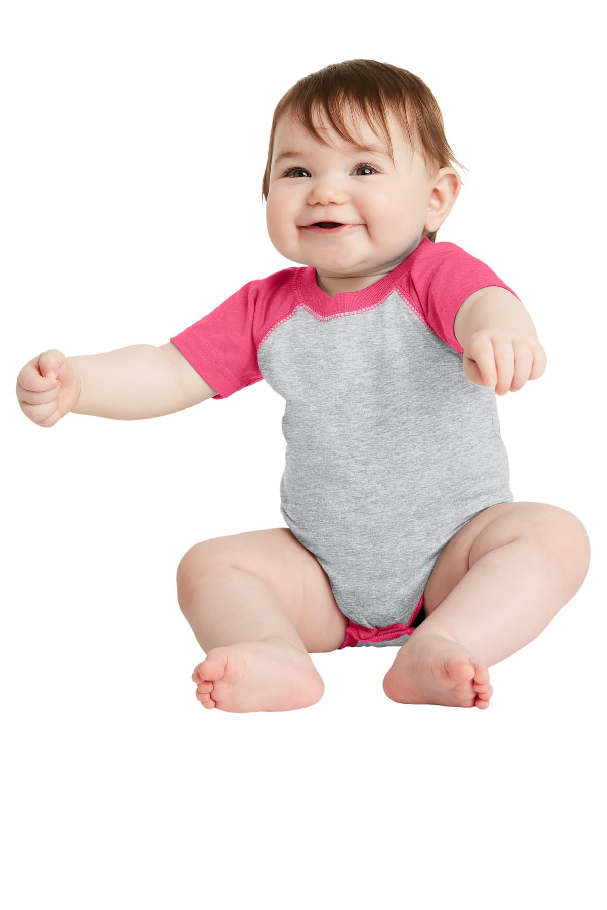 Rabbit Skins  Infant Baseball Fine Jersey Bodysuit — Vintage Heather/ Vintage Hot Pink