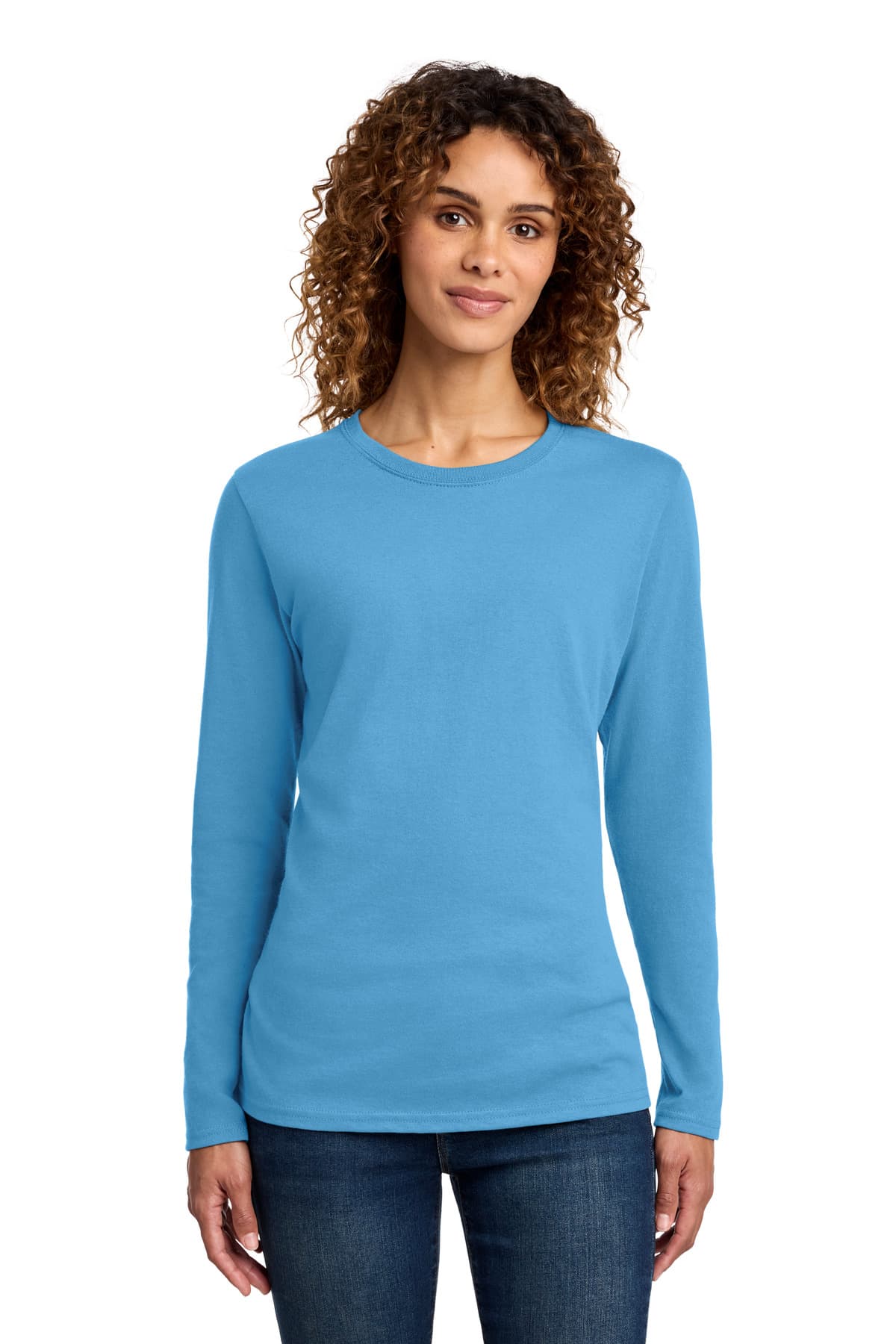 Port & Co  Women's Long Sleeve Core Cotton Tee — Aquatic Blue