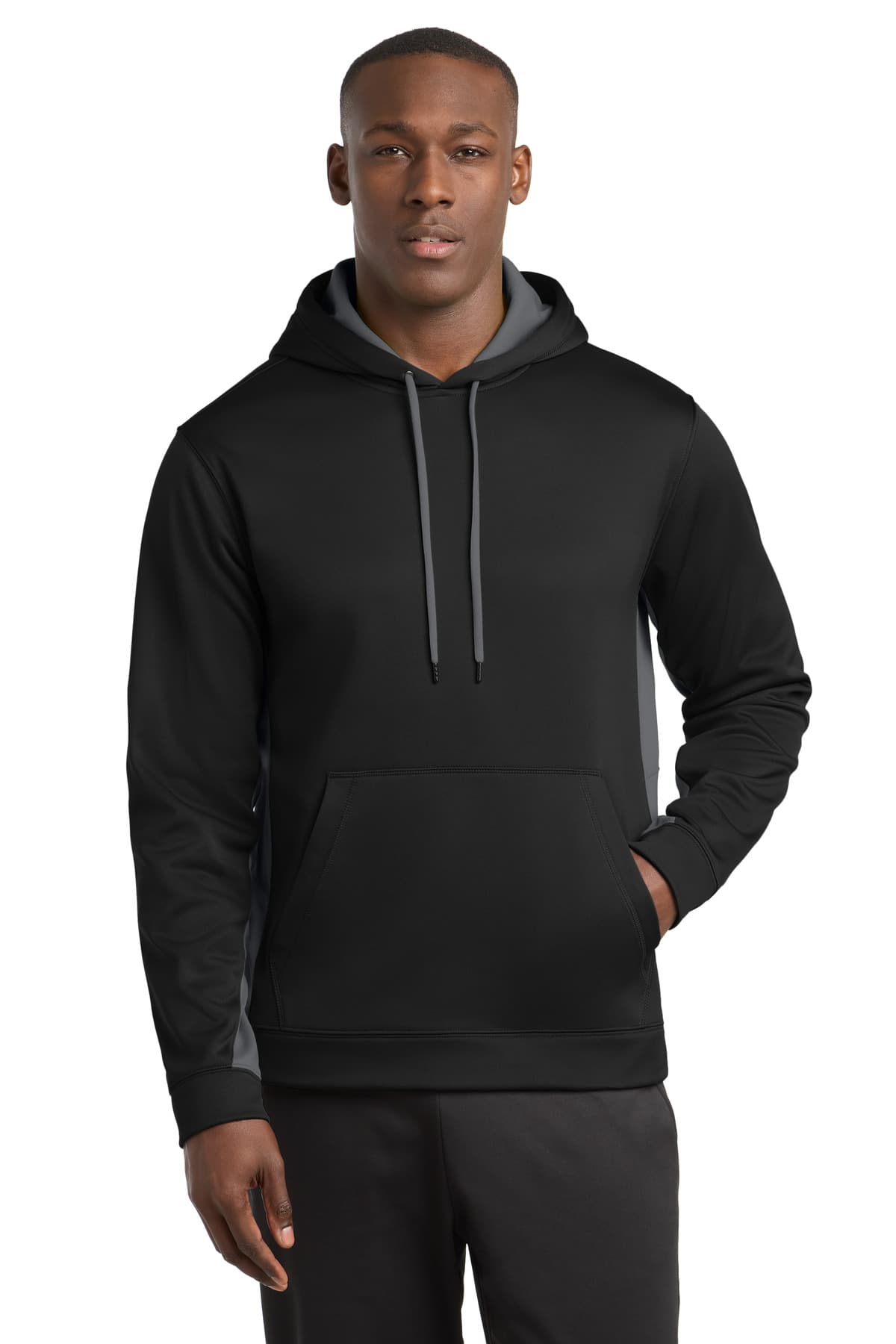 Sport-Tek ® Sport-Wick ® Fleece Colorblock Hooded Pullover — Black/ Dark Smoke Grey