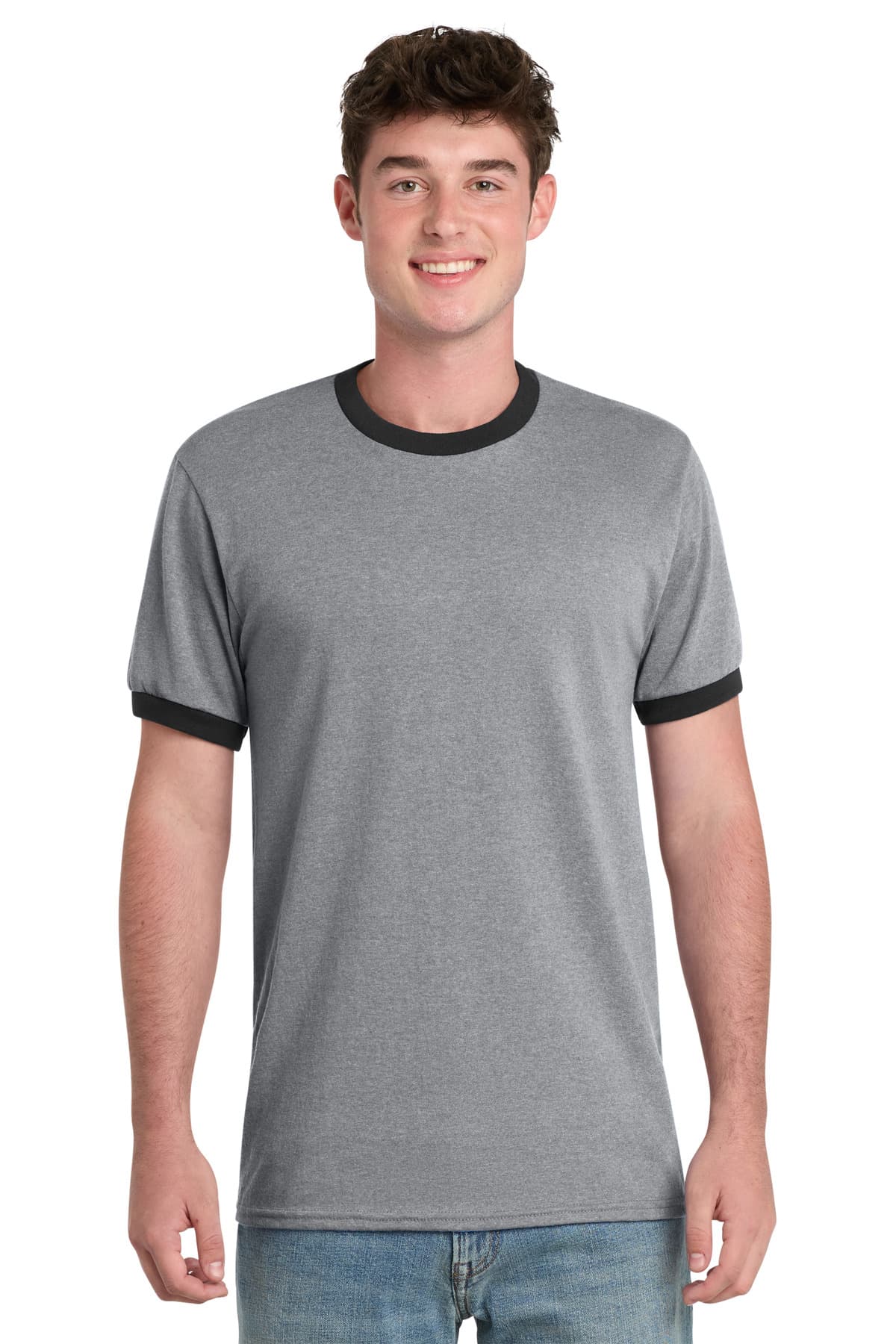 Port & Co  Core Cotton Ringer Tee — Athletic Heather/ Jet Black