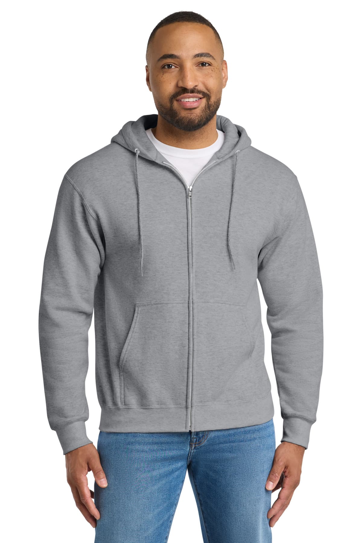 Port & Co  Essential Fleece Full-Zip Hooded Sweatshirt — Athletic Heather