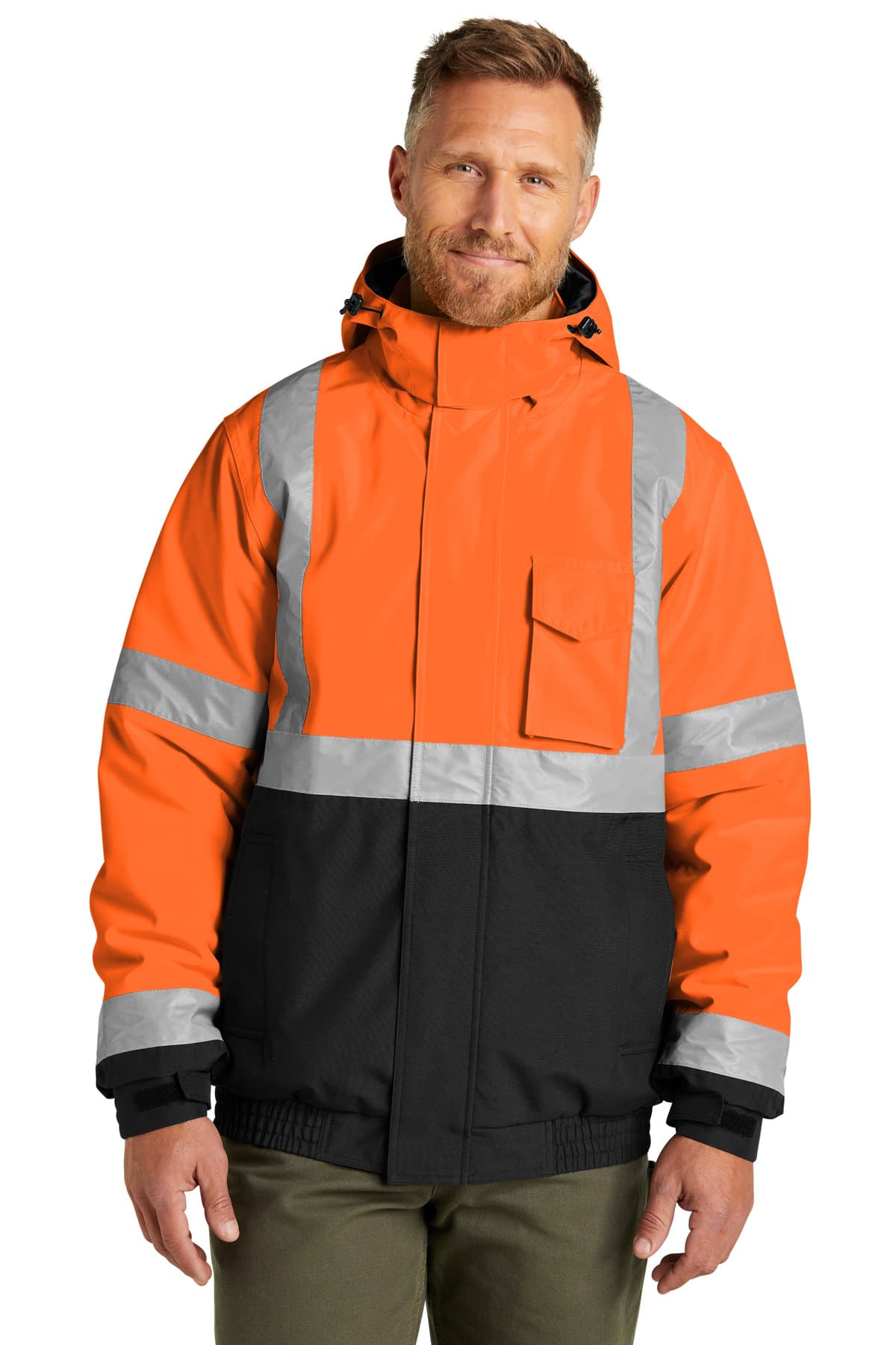 CornerStone ® ANSI 107 Class 3 Economy Waterproof Insulated Bomber Jacket — Safety Orange