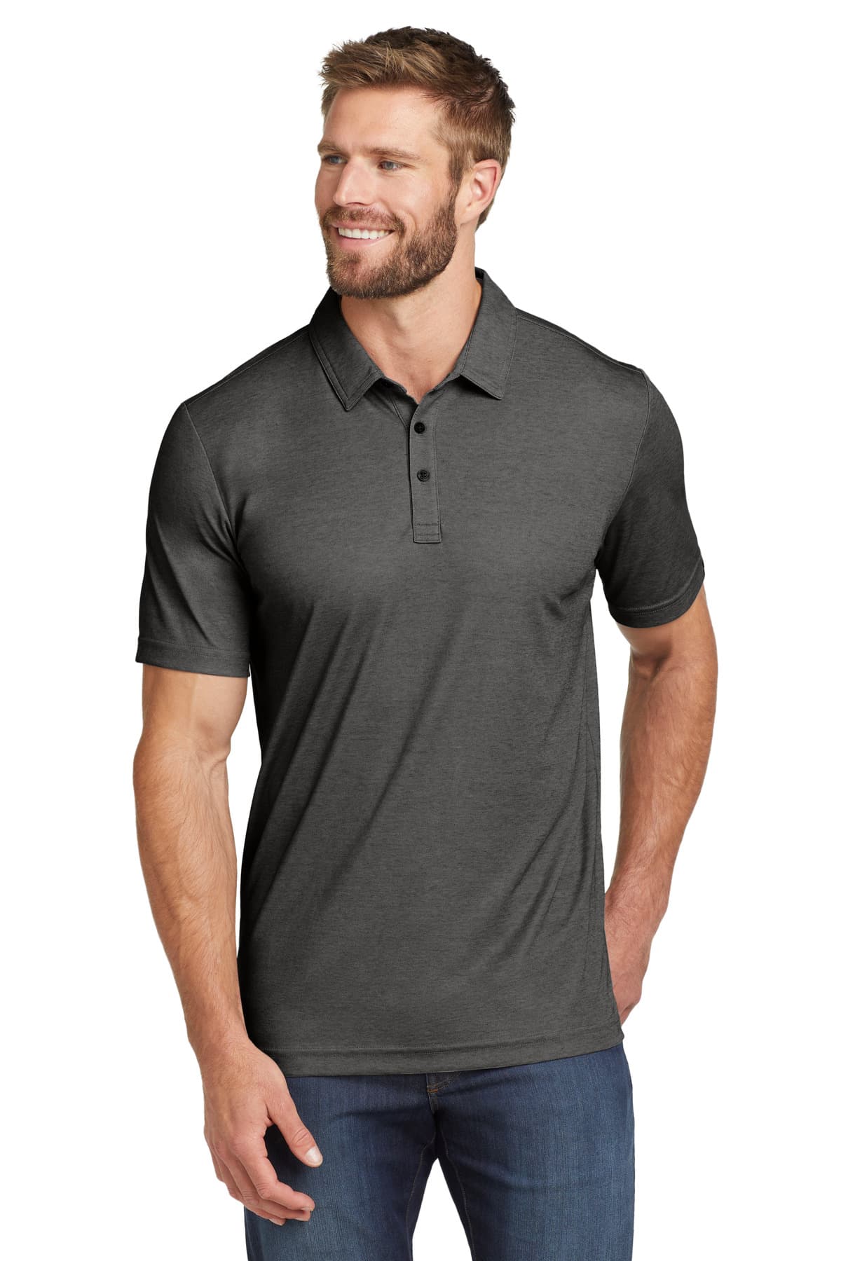 TravisMathew Oceanside Heather Polo — Black Heather