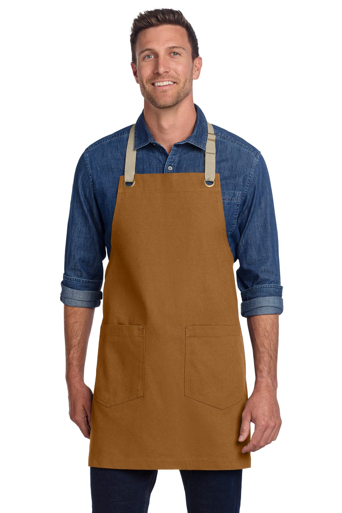 Port Authority ® Canvas Full-Length Two-Pocket Apron — Duck Brown/ Stone