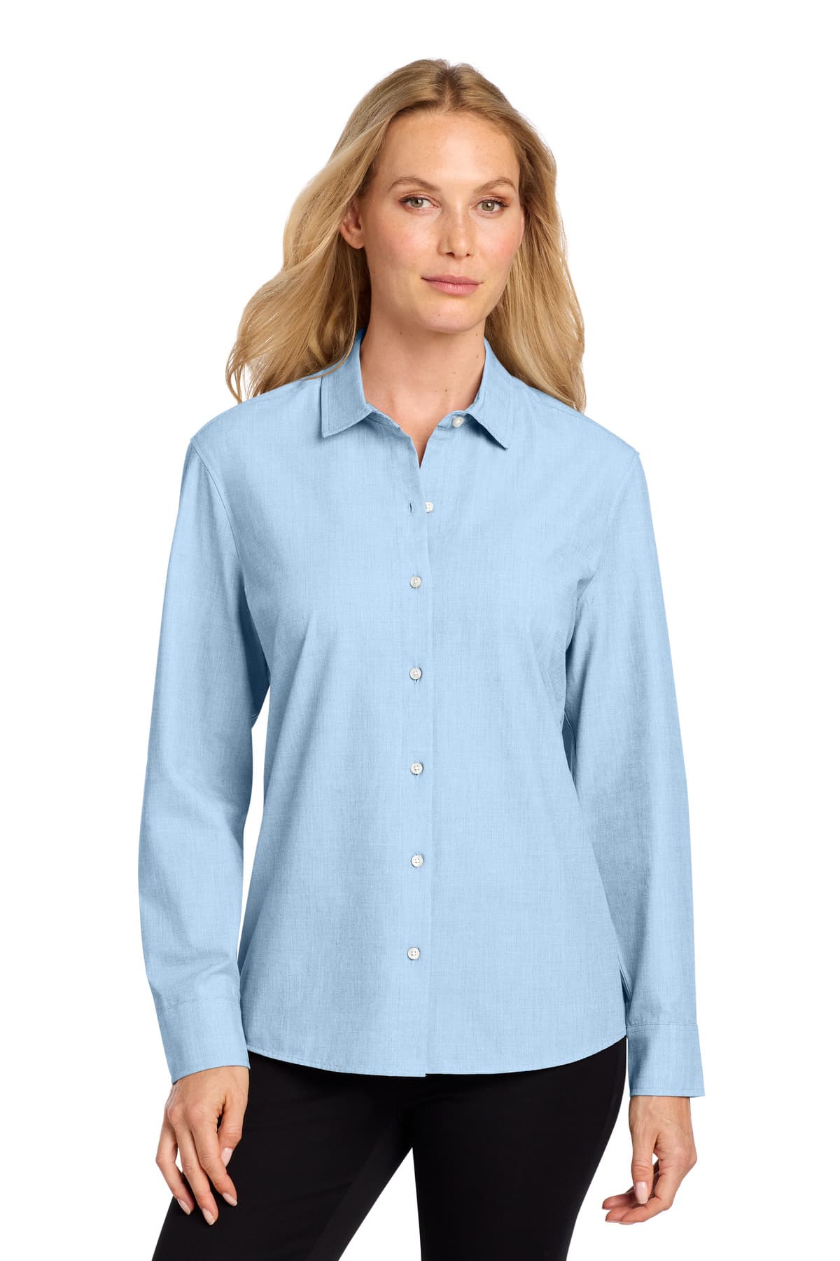 Mercer+Mettle ® Women's Long Sleeve Stretch Woven Shirt — Air Blue End On End