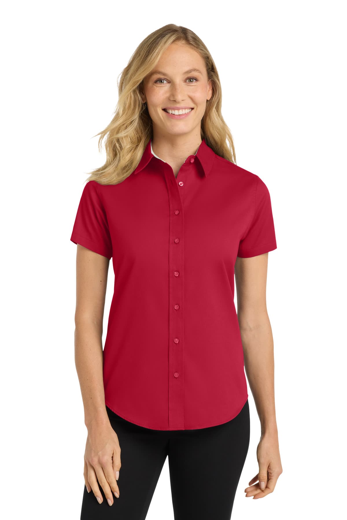 Port Authority ® Women's Short Sleeve Easy Care Shirt — Red/ Light Stone