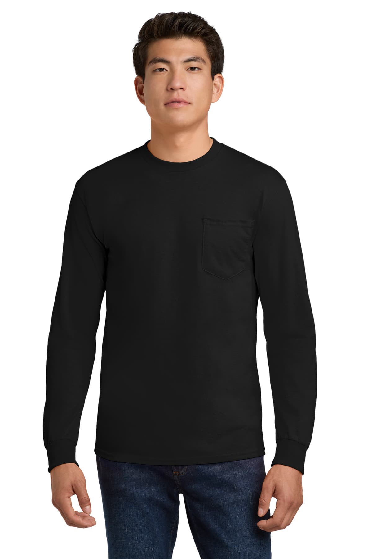 Gildan ® - Ultra Cotton ® 100% US Cotton Long Sleeve T-Shirt with Pocket — Black