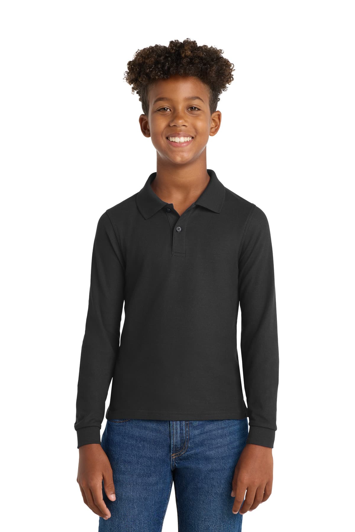 Port Authority ® Youth Long Sleeve Silk Touch Polo — Black