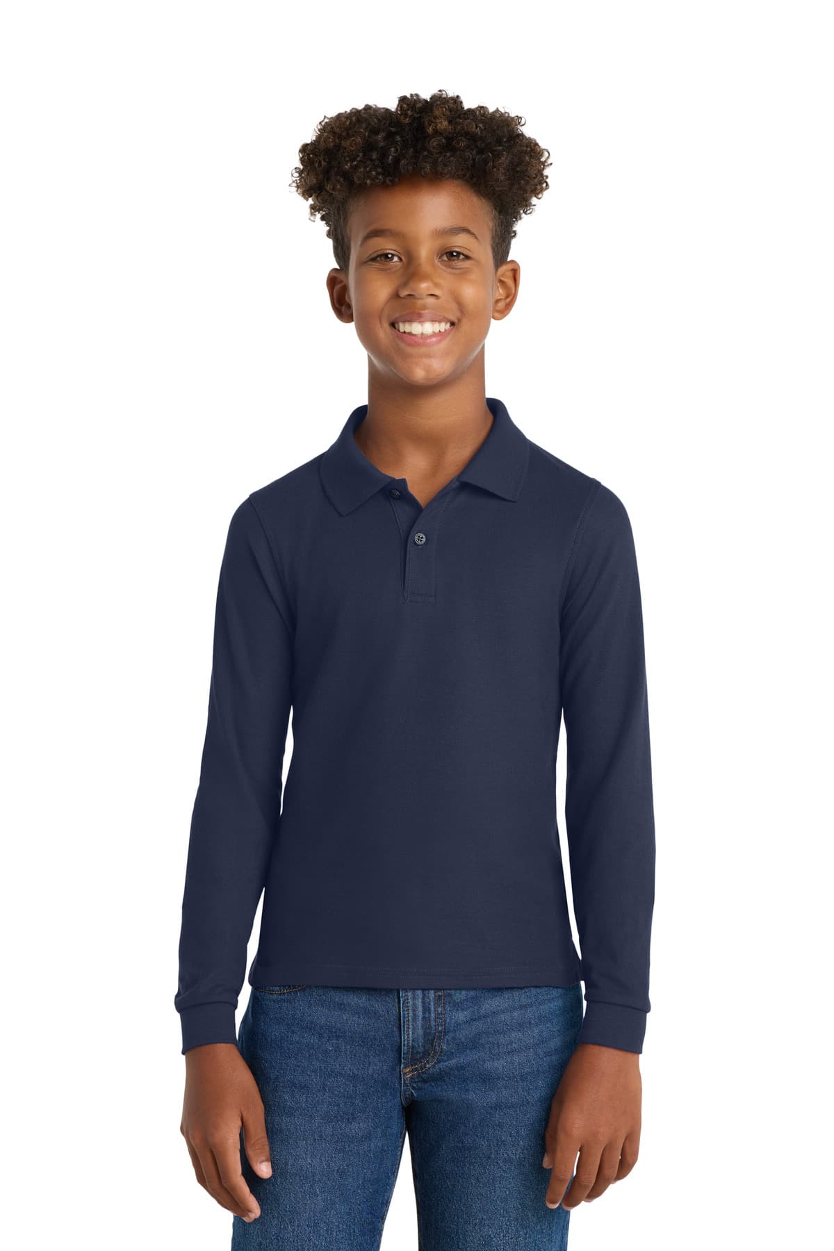 Port Authority ® Youth Long Sleeve Silk Touch Polo — Navy